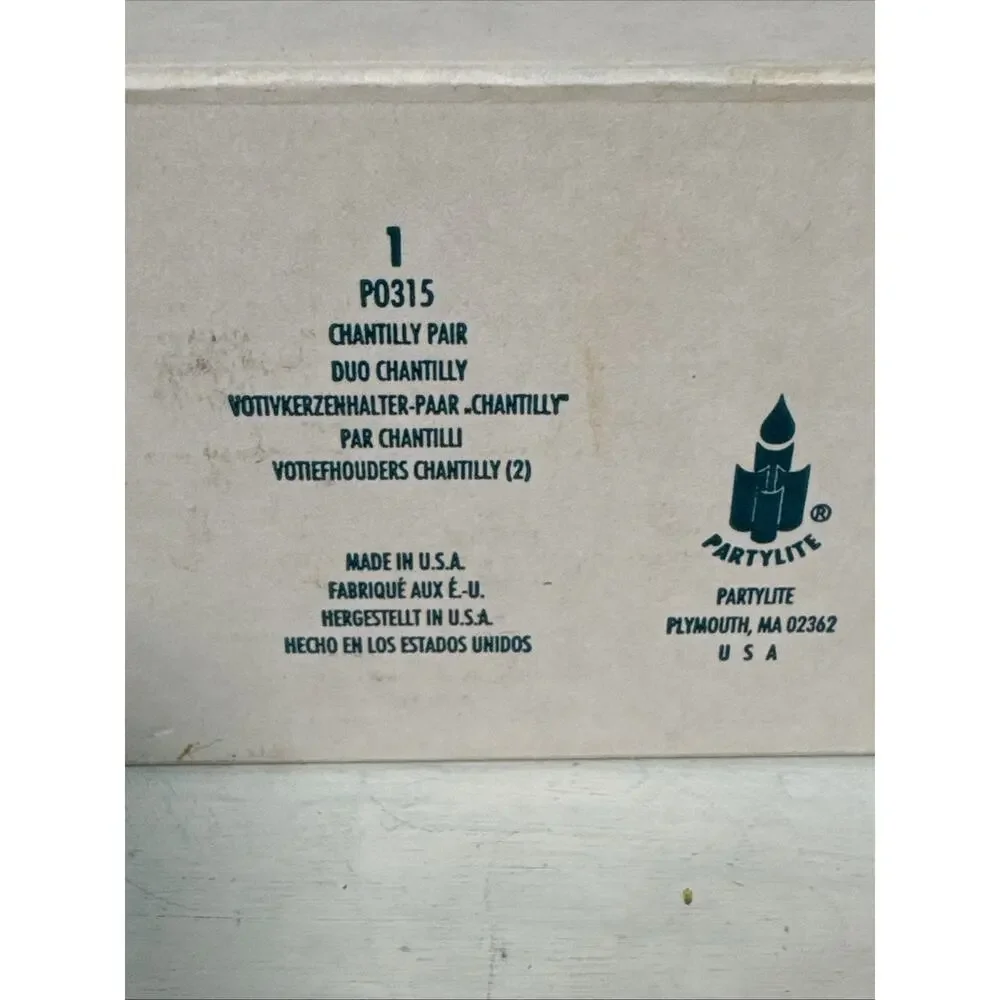 Vintage Partylite Chantilly Crystal Votive Candle Holder Pair P0315 New With Box